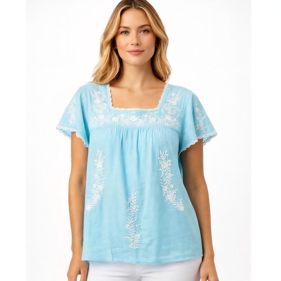 Lilly Pulitzer Tops - Lilly Pulitzer Tamryn Blue White Embroidered Cotton Blouse Shirt Top Small